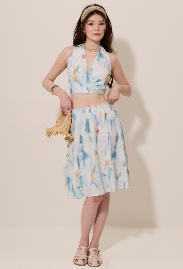 Watercolour Smocked-Back Surplice Crop Top - Image 5