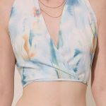 Watercolour Smocked-Back Surplice Crop Top