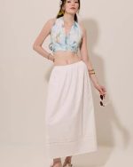 Watercolour Smocked-Back Surplice Crop Top - Image 2