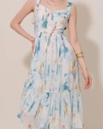 Watercolour Tiered Ruffle Midi Dress