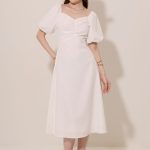Gathered Bust Lantern Sleeve Midi Dress