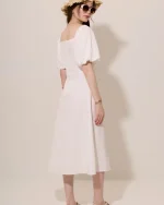 Gathered Bust Lantern Sleeve Midi Dress - Image 3